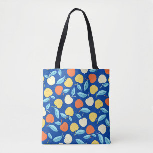 Tote Bag Pommes feuilles, arrière - plan bleu, motif transp