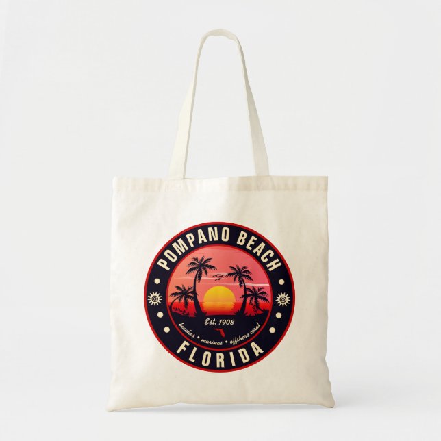 Tote Bag Pompano Beach Floride Retro Sunset Souvenir 80s (Devant)