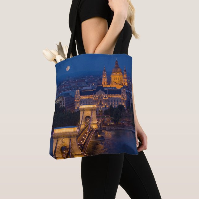 Tote Bag Pont de chaîne et Pleine lune de nuit (De près)