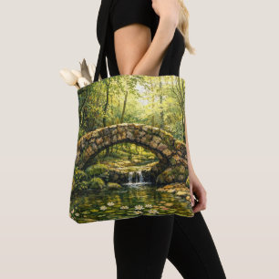 Tote Bag Pont de pierre et art de ruisseau Cottagecore