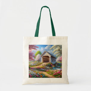 Tote Bag Pont fleuri/ressort coloré et rivière