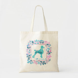 Tote Bag Poodle bleu pastel moderne Nom et photo personna