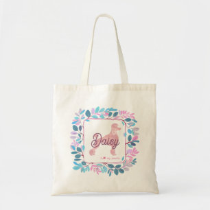 Tote Bag Poodle Rose Pâle Élégant Nom & Photo Personnalis