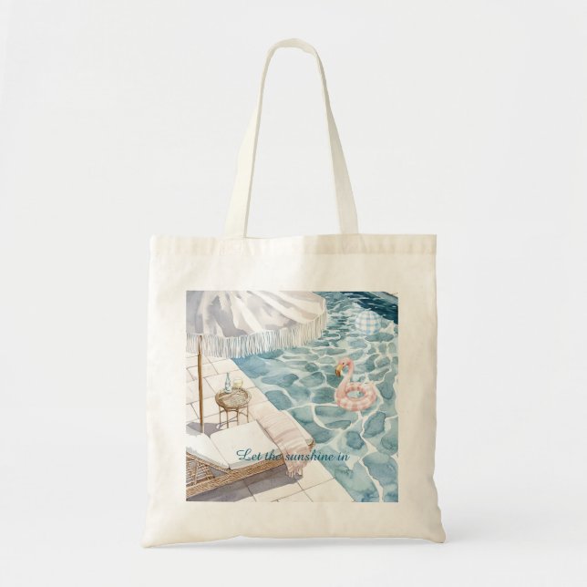 Tote Bag Poolside Umbrella Pink Flamingo Float Ball (Devant)