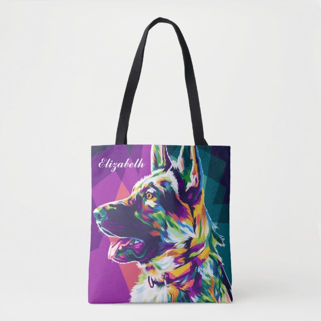 Tote Bag Pop Art coloré berger allemand personnalisé (Devant)