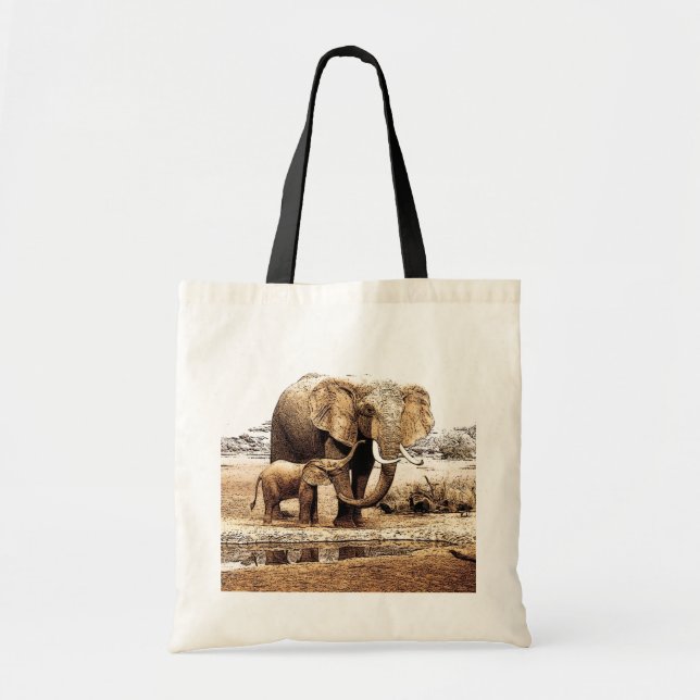 Tote Bag Pop Art Elephant Famille Maman Bébé (Devant)