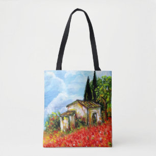 Tote Bag POPIES DANS LE PAYSAGE TOSCANE Champs de fleurs ro