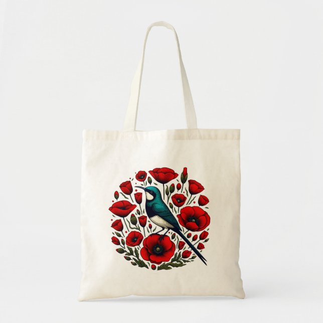 Tote Bag Poppies de fleurs de pavot rouge Sunbird Abstrait  (Devant)