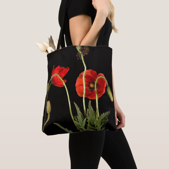 Tote Bag Poppies Rouges Vibrantes Sur Noir (De près)