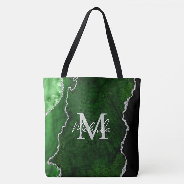 Tote Bag Porte en marbre vert et argent (Devant)