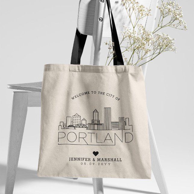 Tote Bag Portland, Mariage de l'Oregon | Skyline stylisée (Créateur téléchargé)