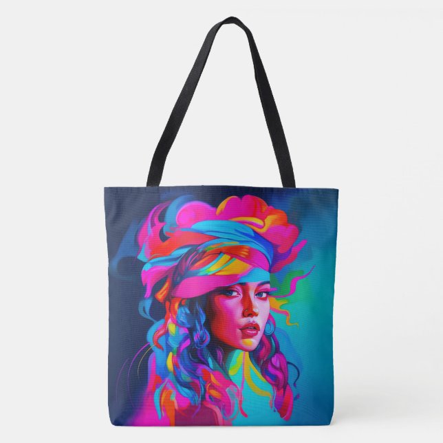 Tote Bag Portrait Abstrait vibrant (Devant)
