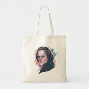 Tote Bag Portrait coloré de Liszt avec citation à l'aquarel