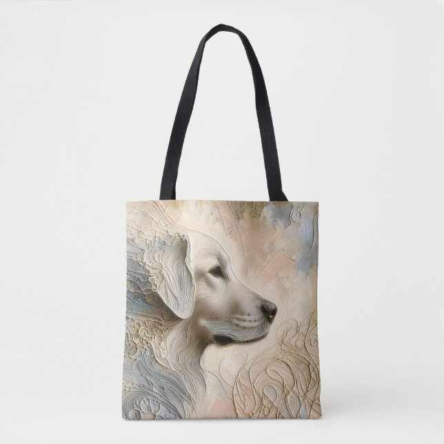 Tote Bag Portrait de peinture caustique d'un Golden Retriev (Devant)