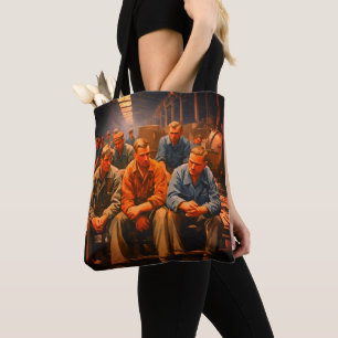 Tote Bag Portrait des travailleurs déprimés dans une usine