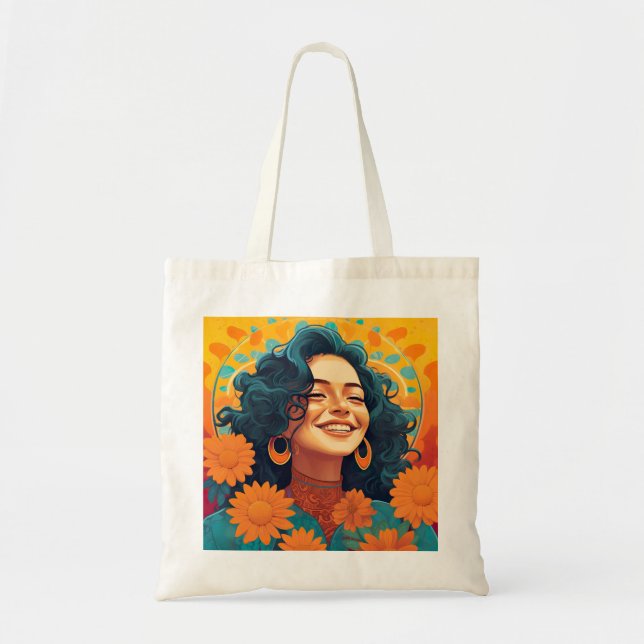 Tote Bag Portrait floral d'une Mexicaine américaine radiant (Devant)