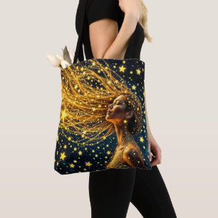 Tote Bag Portrait magique étoilé de femme imaginaire d'or