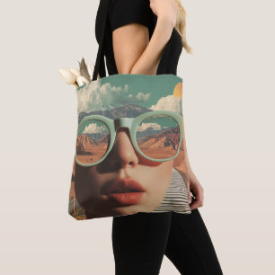 Tote Bag Portrait surréaliste avec des lunettes reflétant l
