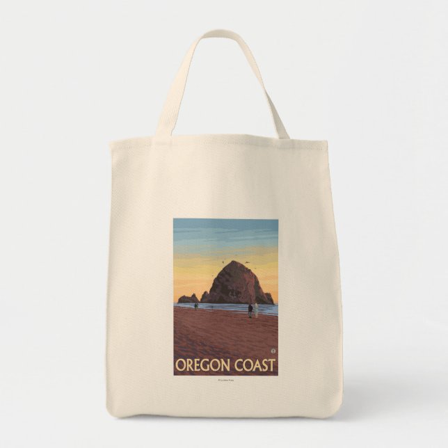Tote Bag Poster du Vintage voyage Haystack Rock (Devant)