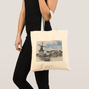Tote Bag Poster Vintage voyage de Pays-Bas et moulin