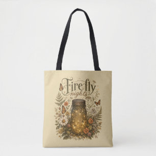 Tote Bag Pot Mason Vintage avec Lucioles Brillantes