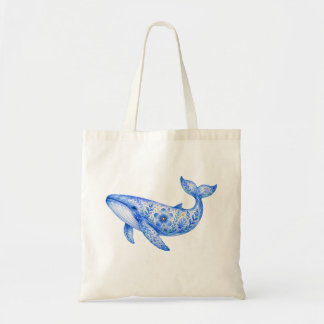 Tote Bag Poterie à thème floral baleine bleue