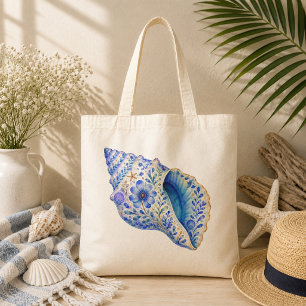 Tote Bag Poterie d'art à thème floral coquillage