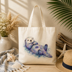 Tote Bag Poterie sur le thème floral Loutre de mer