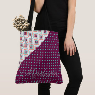 Tote Bag Pots Aqua Purple Aztec Monogram