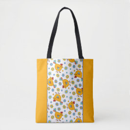 Tote Bag Poule et doodle de fleurs colorés modernes