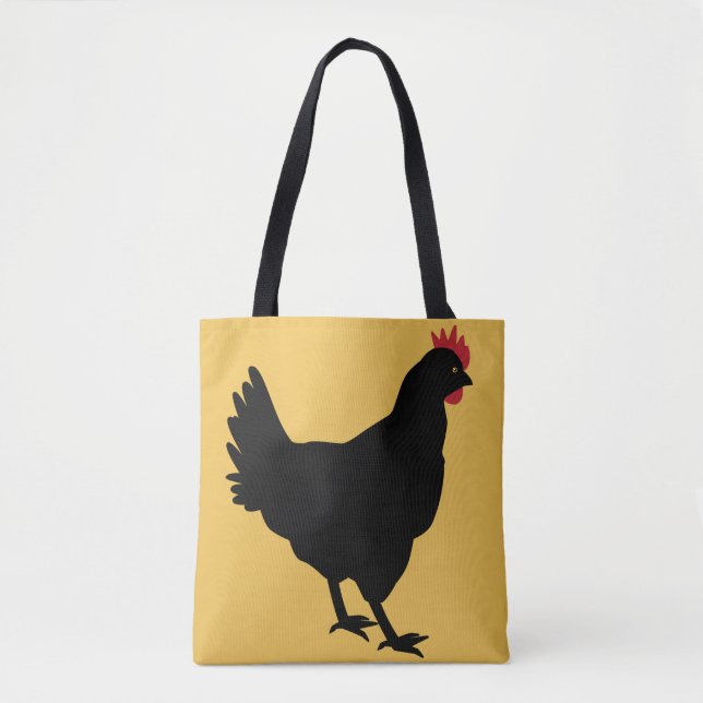 Tote Bag Poule noire sur un arrière - plan de moutarde (Devant)