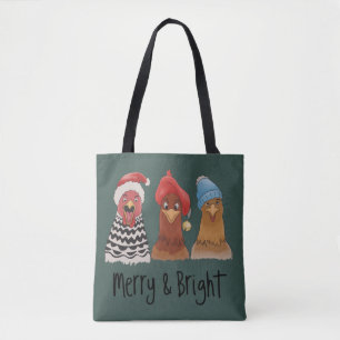Tote Bag Poules joyeuses et lumineuses Noël Animal de ferme