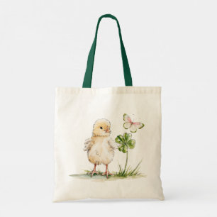 Tote Bag Poulet aquarelle avec trèfle à quatre feuilles