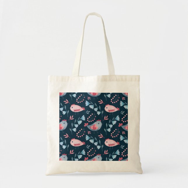 Tote Bag Poulets folkloriques : Aquarelle Motif sans coutur (Devant)