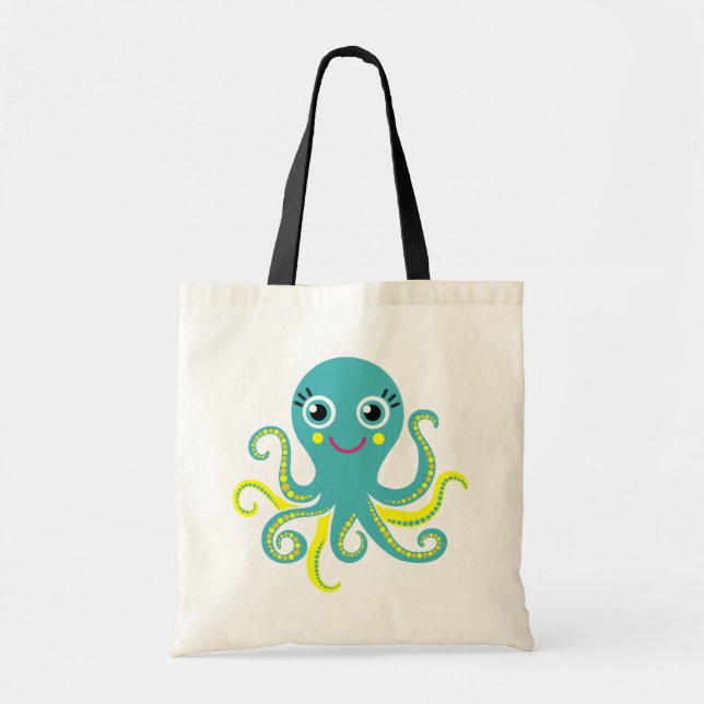 Tote Bag Poulpe bleu et jaune (Devant)