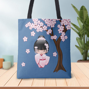 Tote Bag Poupée blanche Kimono Kokeshi - mignonne Geisha Gi