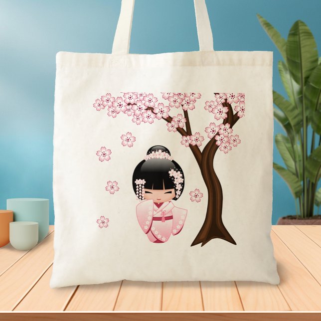 Tote Bag Poupée blanche Kimono Kokeshi - mignonne Geisha Gi (Créateur téléchargé)