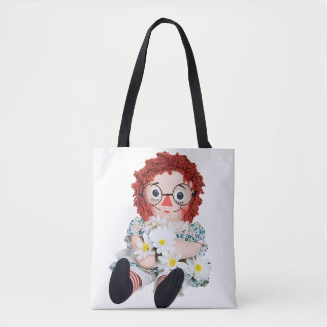 Tote Bag poupée de vieux chiffon avec bouquet de marguerite (Devant)