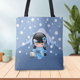 Tote Bag Poupée Kokeshi d'hiver - Blue Mountain Geisha Girl