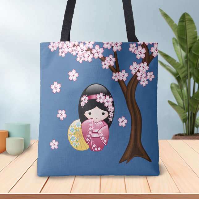 Tote Bag Poupée Kokeshi Printemps - Cute Japonaise Geisha G (Créateur téléchargé)
