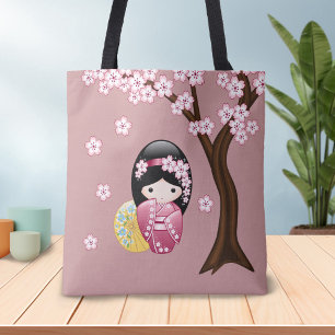 Tote Bag Poupée Kokeshi Printemps - Cute Japonaise Geisha G