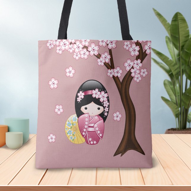 Tote Bag Poupée Kokeshi Printemps - Cute Japonaise Geisha G (Créateur téléchargé)
