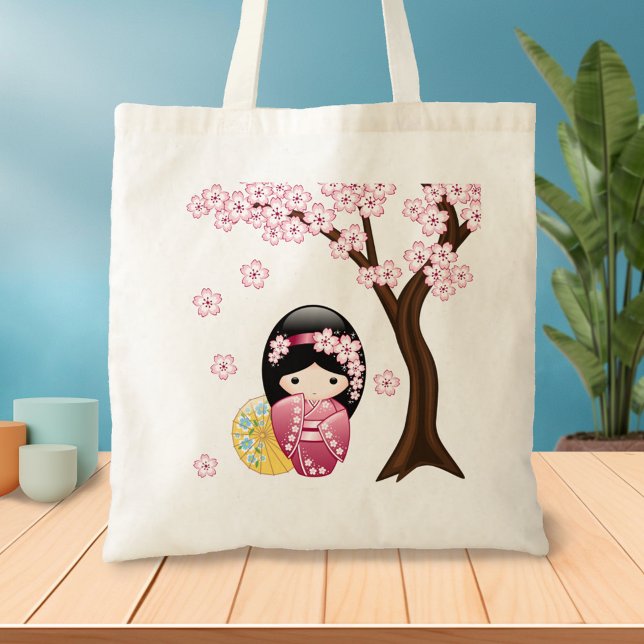 Tote Bag Poupée Kokeshi Printemps - Cute Japonaise Geisha G (Créateur téléchargé)