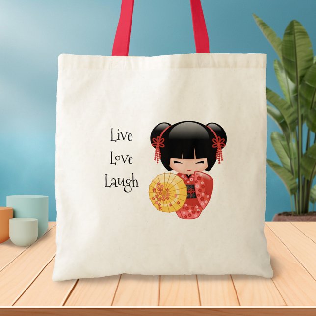 Tote Bag Poupée rouge Sakura Kokeshi - Geisha japonais (Créateur téléchargé)