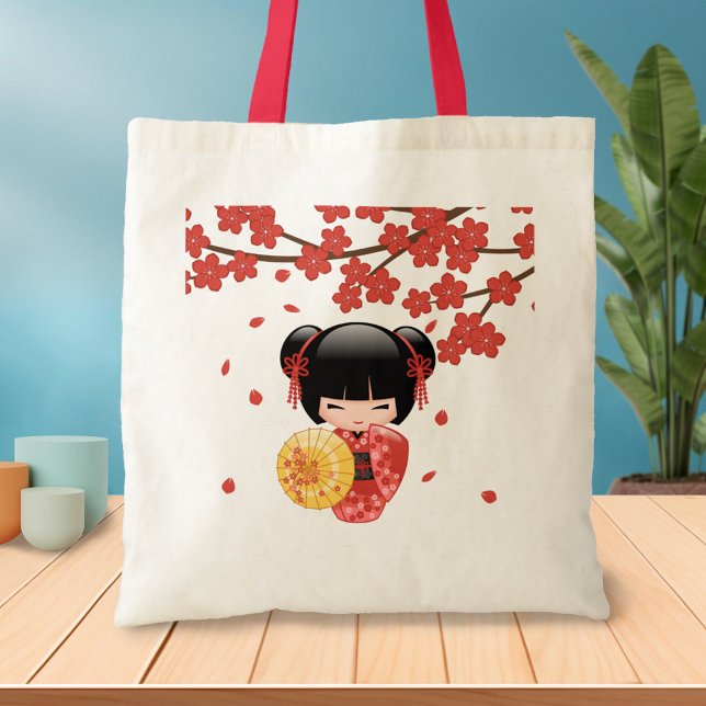 Tote Bag Poupée rouge Sakura Kokeshi - Geisha japonais (Créateur téléchargé)