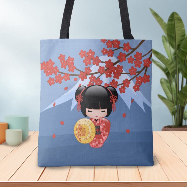 Tote Bag Poupée rouge Sakura Kokeshi - mignonne Geisha Girl (Créateur téléchargé)