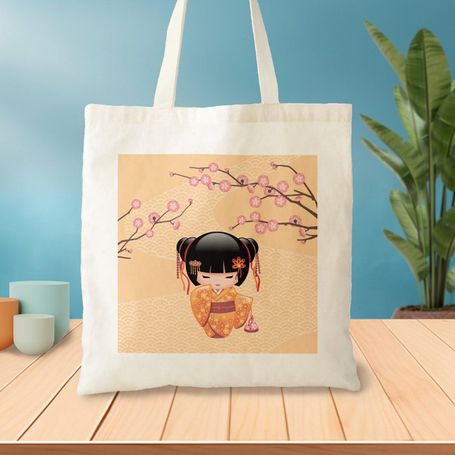 Tote Bag Poupée Ume Kokeshi - Japonaise Pêche Geisha Girl (Créateur téléchargé)