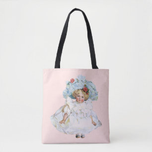 Tote Bag Poupée vintage victorienne bébé fille, chapeau de