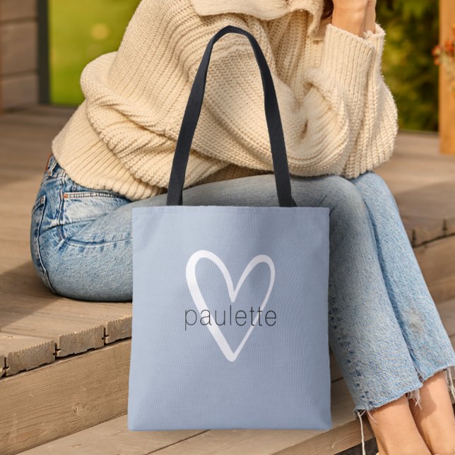 Tote Bag Poussière de Bleu Chic Cœur Personnalisé (Heart Tote Bag by PartyInvitationShop.com)