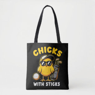Tote Bag Poussins Avec Bâtons Golfer Girl Golf Club Gol